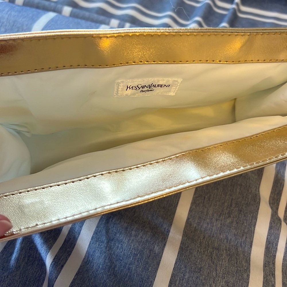 Yves Saint Laurent White Satin Clutch with Gold Accent - Picture 5 of 10